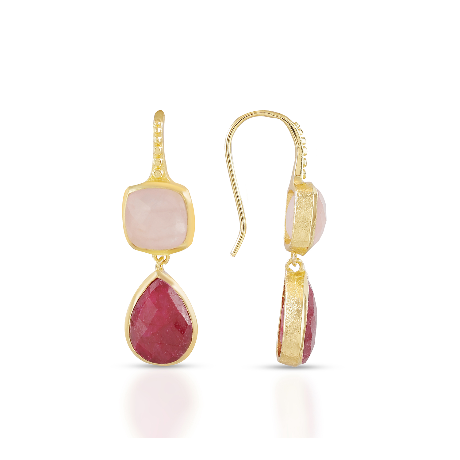 Charis Double Gemstone Earrings Rose Quartz &amp; Ruby