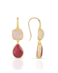 Charis Double Gemstone Earrings Rose Quartz & Ruby