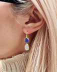 Charis Double Gemstone Earrings Blue Jade & Moonstone