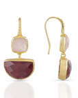 Charis Halfmoon Double Gemstone Earrings Rose Quart & Ruby
