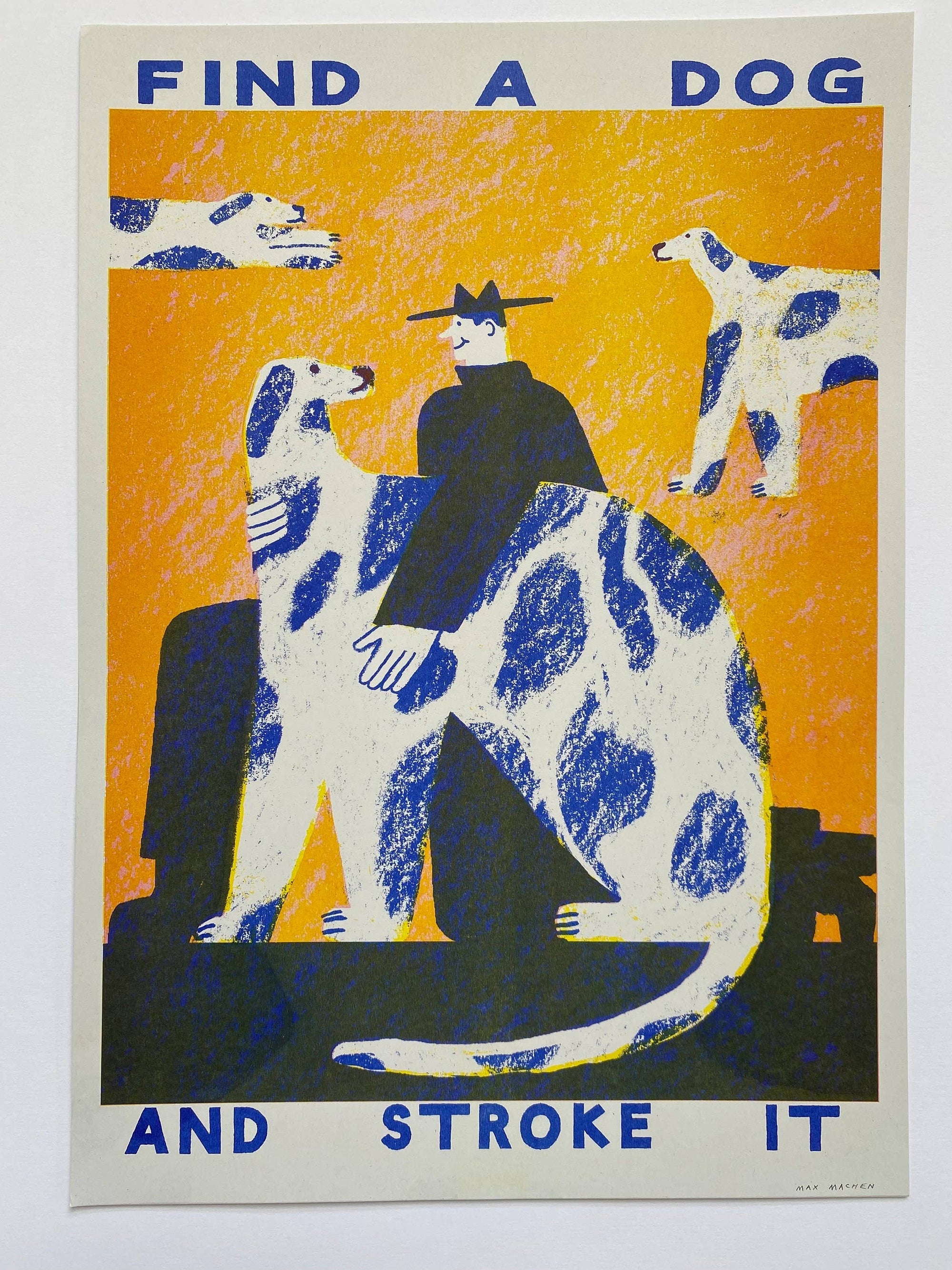 Find a dog and Stroke It riso print (A3)