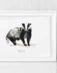Badger Personalised Watercolour Art Print