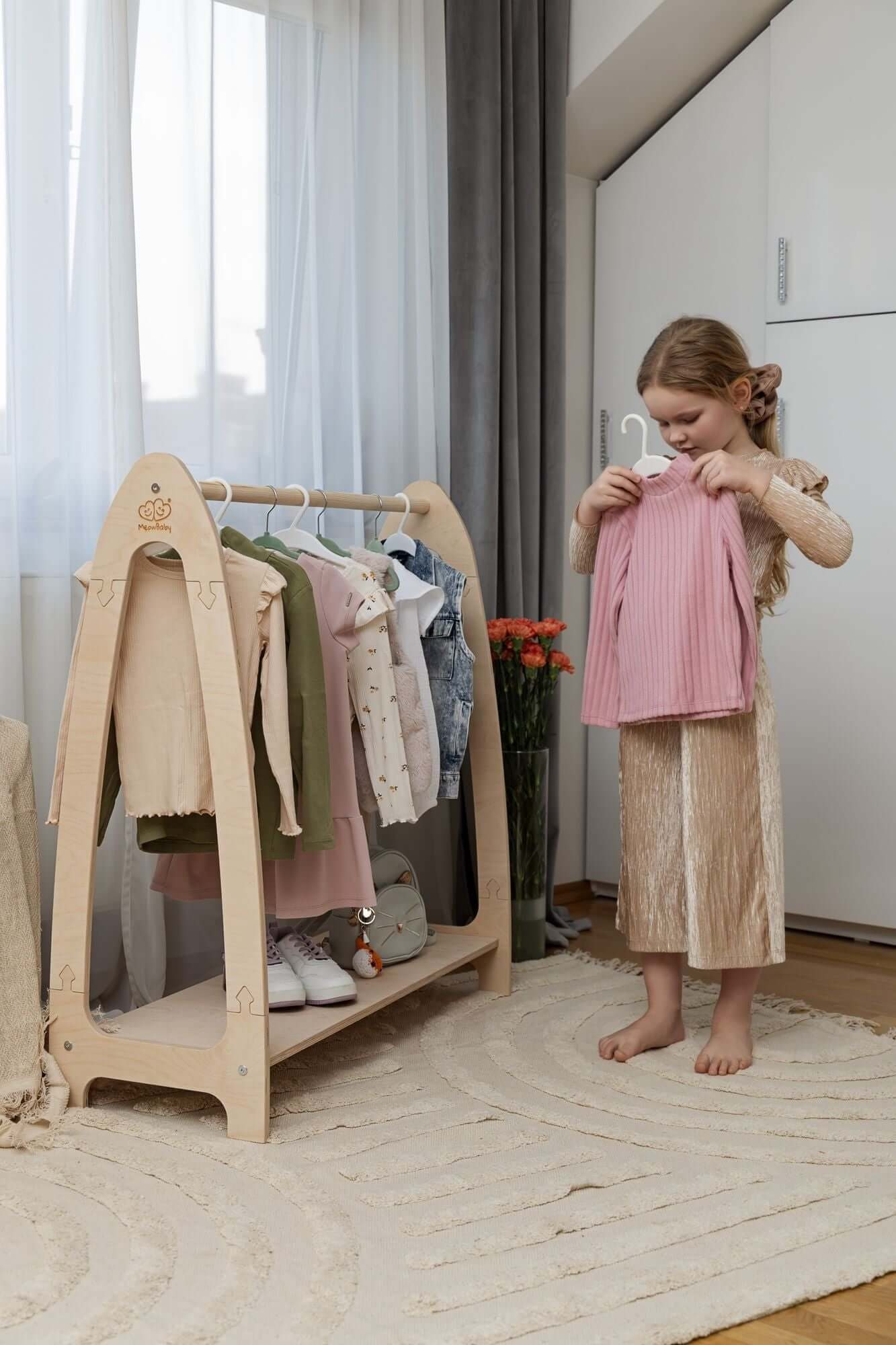 Large Arched Wooden Clothing Rack for Children