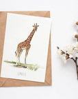 Giraffe Greetings Card - Created from hand-painted design
