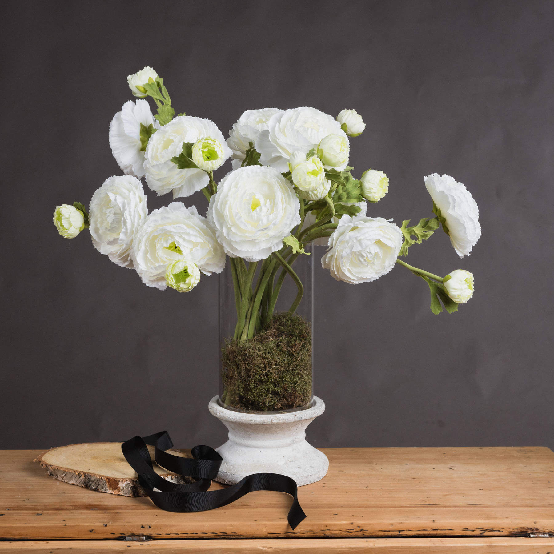 Lifelike white artificial ranunculus spray with realistic petals, 68cm long, for elegant home decor by sostter at brixbailey.com
