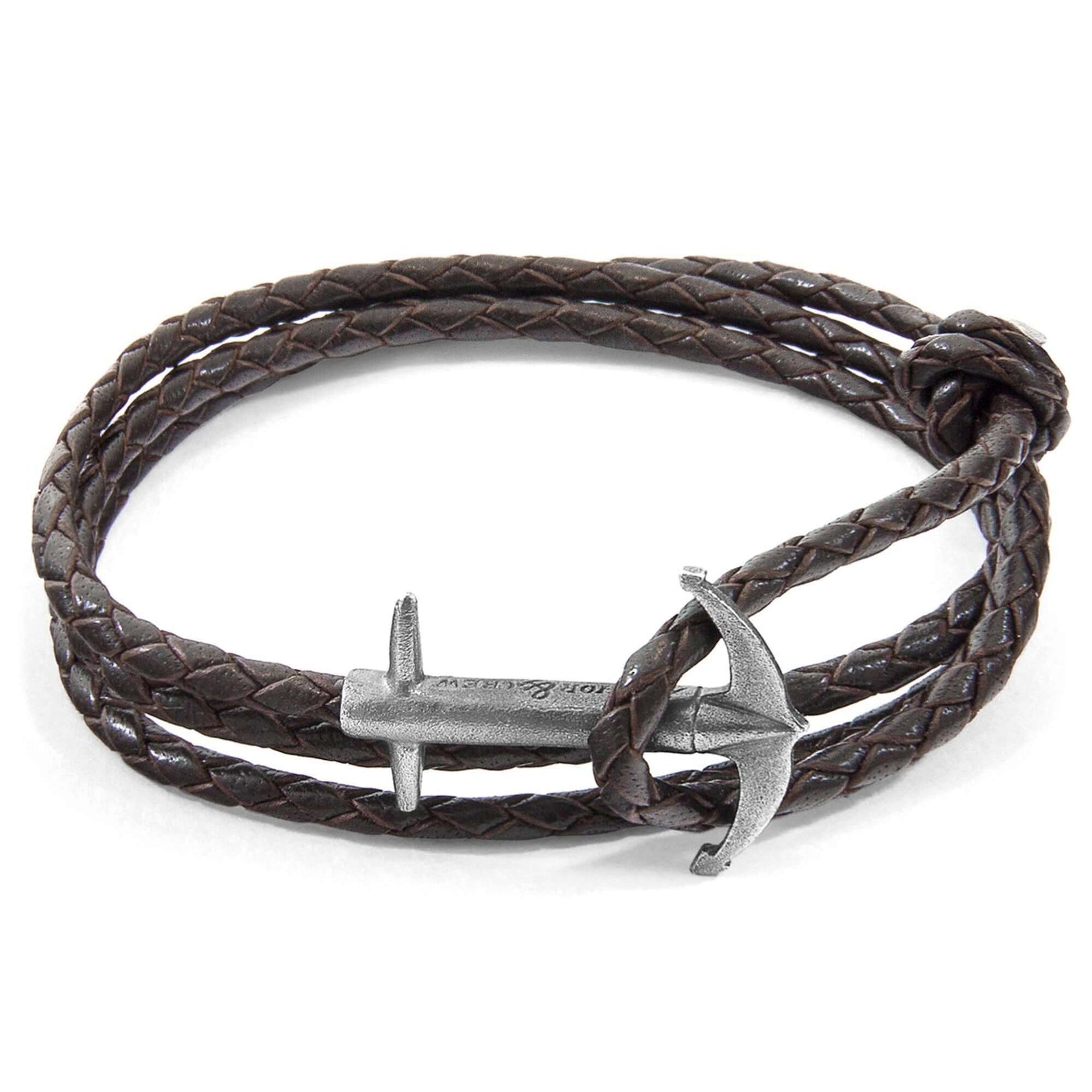 Admiral Anchor Silver and Braided Leather Bracelet - Timeless Elegance & Ethical Craftsmanship by ANCHOR & CREW at www.brixbailey.com