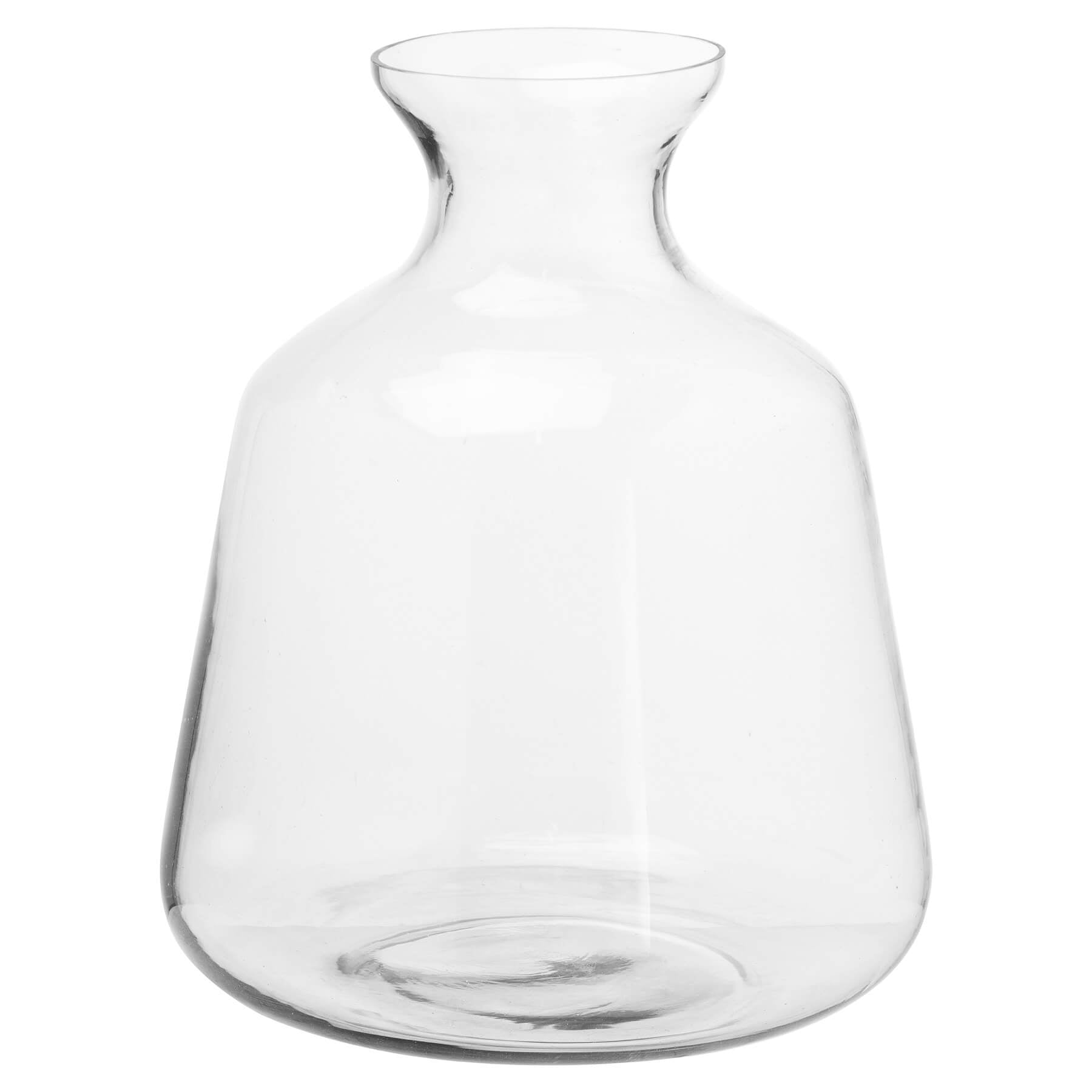 Clear glass Hydria vase with tapered neck and rounded base, 42cm tall, for floral arrangements or sculptural decor by RoomLondon at brixbailey.com