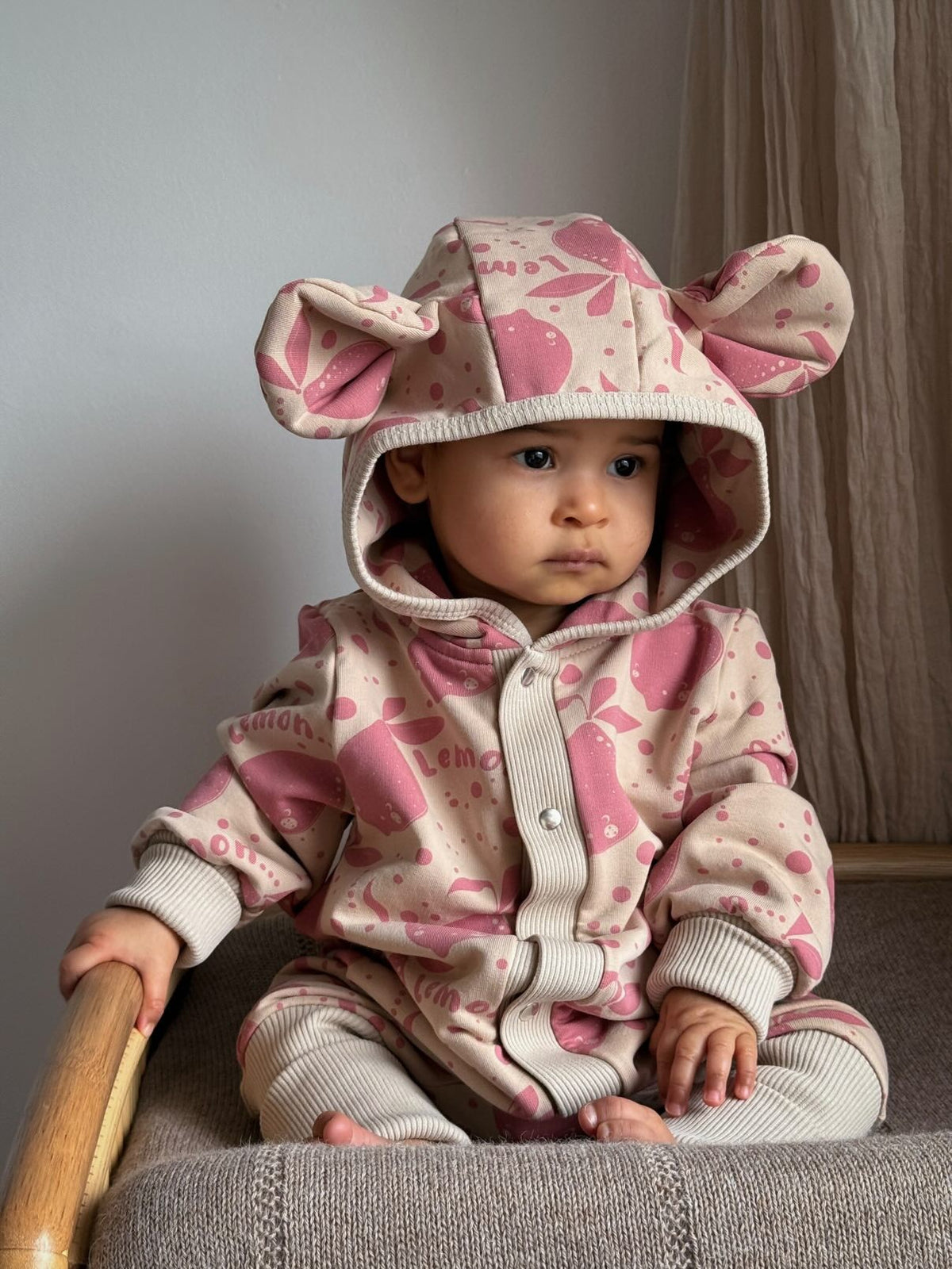 Eared Jumpsuit for Babies and Kids - Beige Lemons