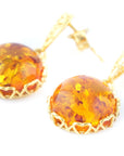 Amber Drop Earrings with Gold Floral Accent