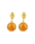 Amber Drop Earrings with Gold Floral Accent