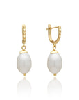 Diani Studded Huggie Drop Pearl Earrings