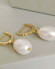 Diani Studded Huggie Drop Pearl Earrings