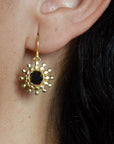 Gold Sun Drop Earrings with Black Onyx