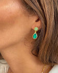 Gold Double Gemstone Drop Earrings with Green Onyx and Prenite