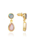 Iris Double Gemstone Drop Earrings with Peach Moonstone & Labradorite