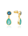 Gold Double Gemstone Drop Earrings with Pariba Onyx and Iolite