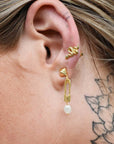 Kati Safety Pin Stud & Drop Pearl Earrings