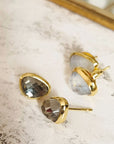 Odyssey Doublet Gold Stud Earrings: Mother of Pearl with Pink Crystal