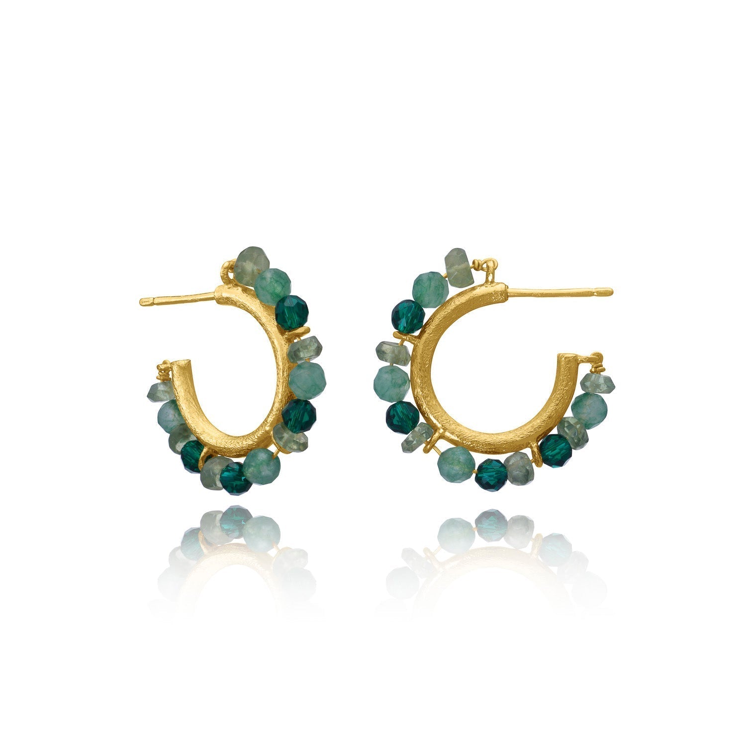 Ophelia Small Gemstone Hoops Green Aventurine, Green Apatite &amp; Green Tourmaline