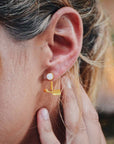 Pueblo Curved Arrow and Moonstone Ear Jacket, Gold Vermeil