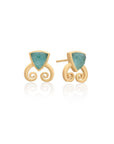 Trillion Doublet and Scroll Studs: Amazonite with Crystal