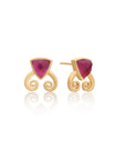 Trillion Doublet and Scroll Studs: Mother of Pearl with Pink Doublets