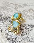Trillion Doublet and Scroll Studs: Amazonite with Crystal