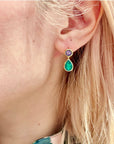 Iris Double Gemstone Drop Earrings with Amethyst & Green Onyx