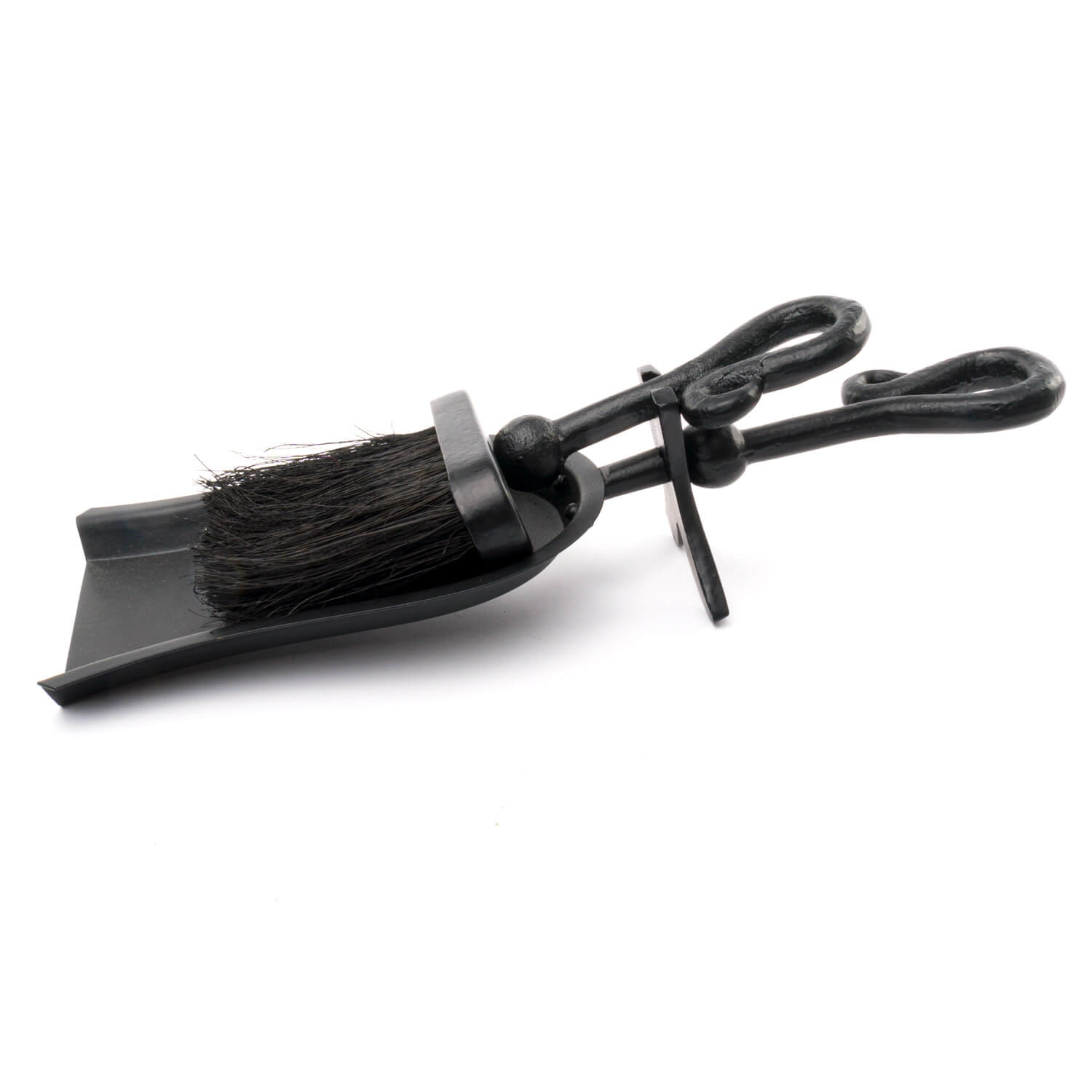 Sleek Black Fireplace Hearth Tidy with Crook Handle