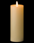 Realistic ivory LED wax candle with flickering amber flame, safe battery-operated home decor by sostter at brixbailey.com
