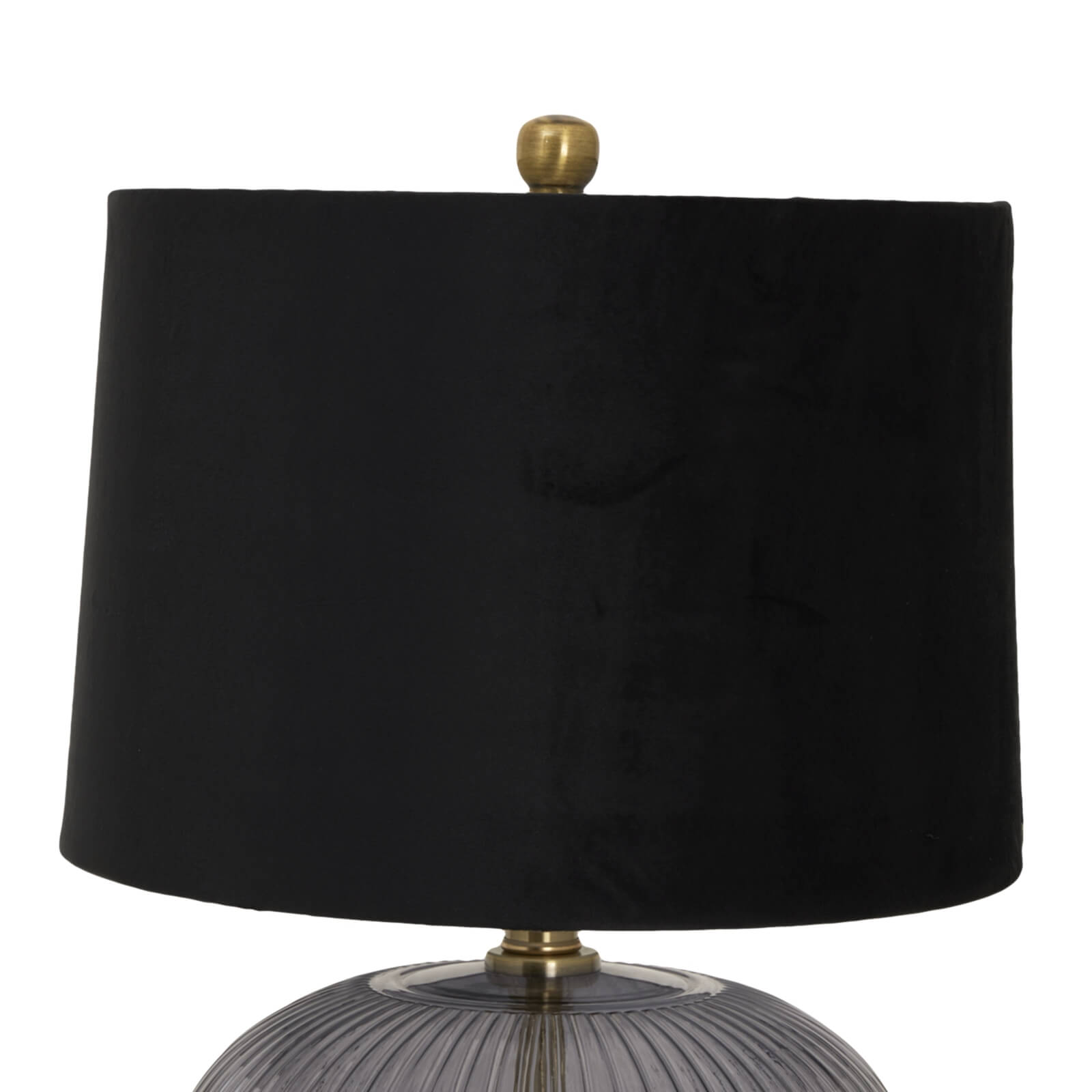 Black Ribbed Glass Table Lamp with Velvet Shade