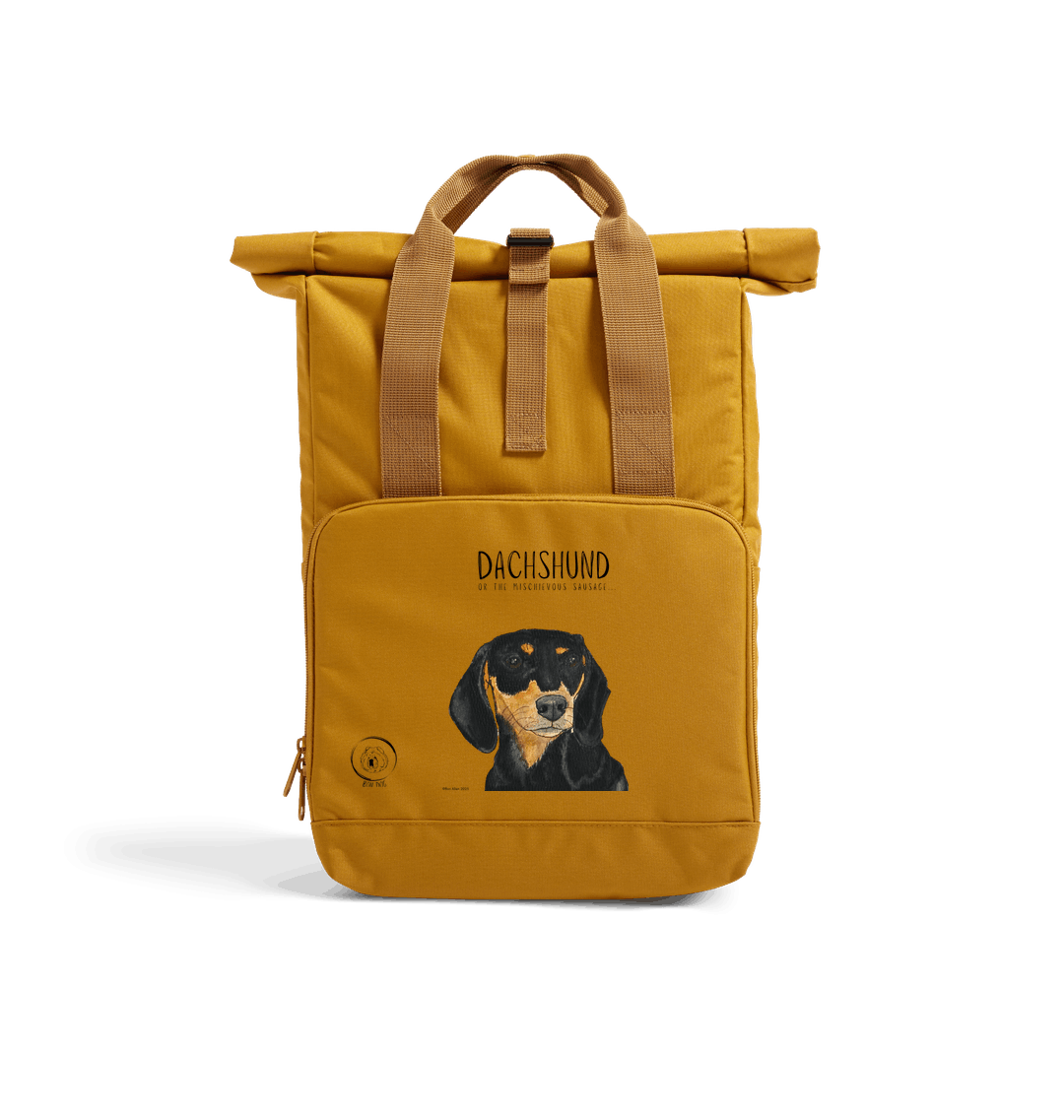 Back &amp; Tan Dachshund Roll-Top Backpack – Small Dog, Big Adventure!