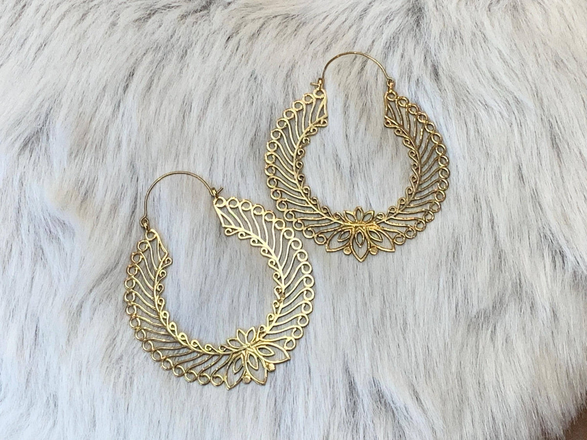 Golden/Silver Lotus Filigree Hoops