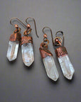Raw Quartz Earrings - Electroformed Copper | Handmade by Blackbird & Sage