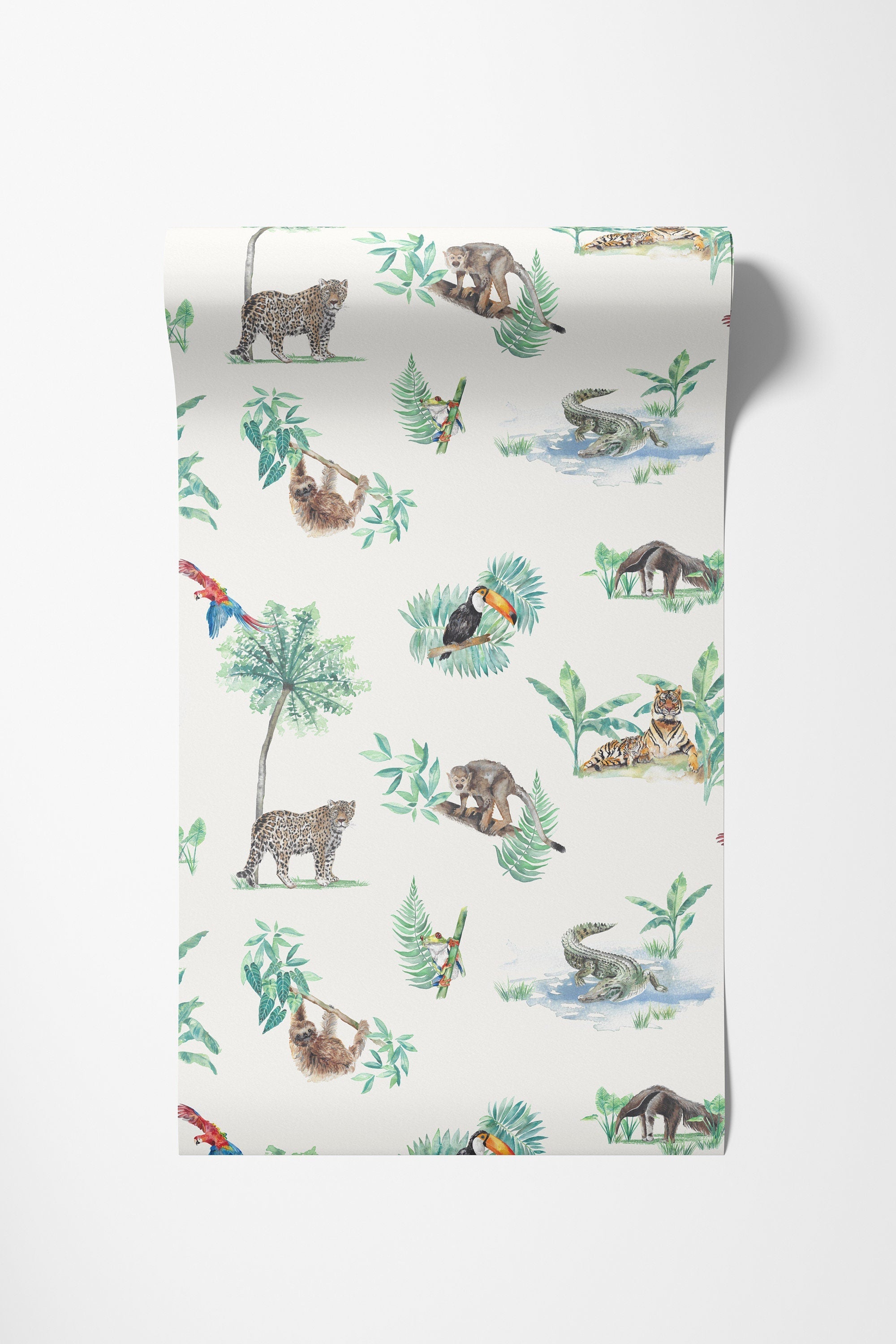 Watercolour Rainforest Wallpaper | Jungle Animals | Children's Bedroom &amp; Nursery