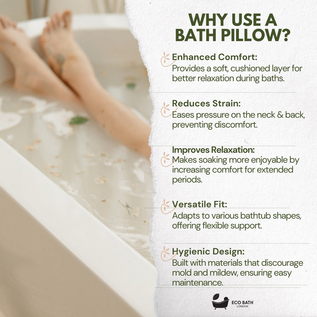 Eco Bath London Bath Pillow - Waterproof Bathtub Pillow for Head &amp; Neck
