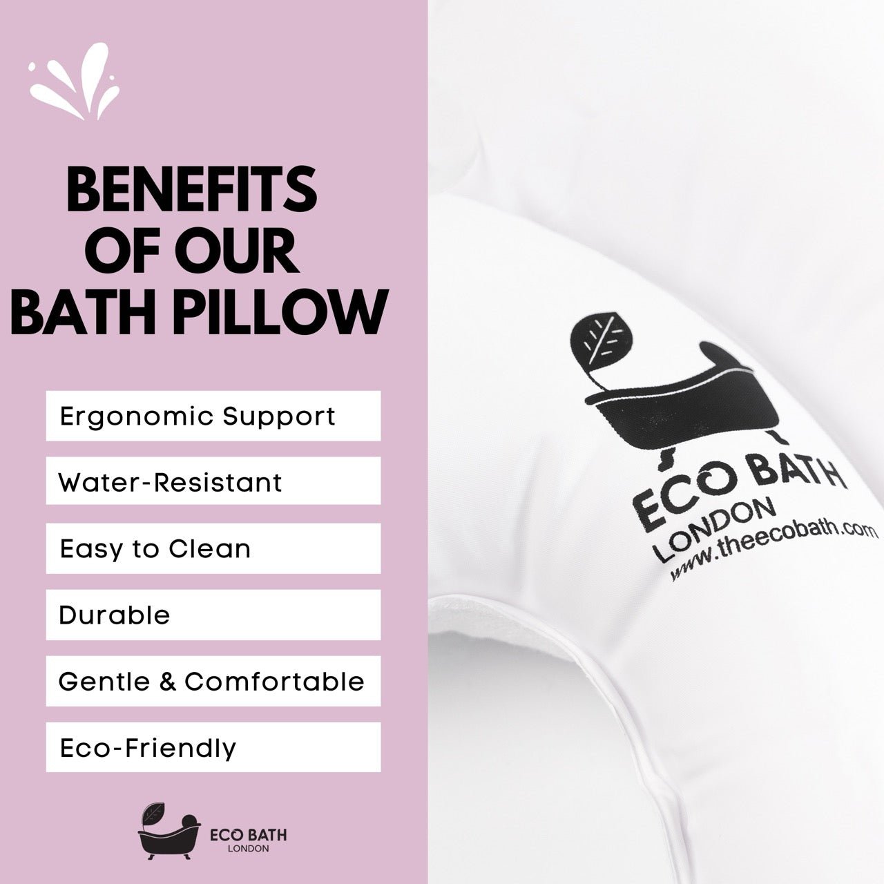 Eco Bath London Bath Pillow - Waterproof Bathtub Pillow for Head &amp; Neck