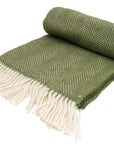 Herringbone Pure New Wool Throw - Olive