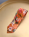 Rust orange coloured Silk Tie, 'Eden' tropical meadow print