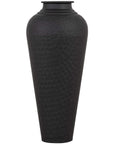 Handcrafted hammered steel vase with matte black finish, textured surface, and removable lid - 41cm modern decor statement piece by sostter at brixbailey.com