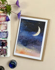 Hand-Painted Crescent Moon 'Luna' Watercolour Greeting Card