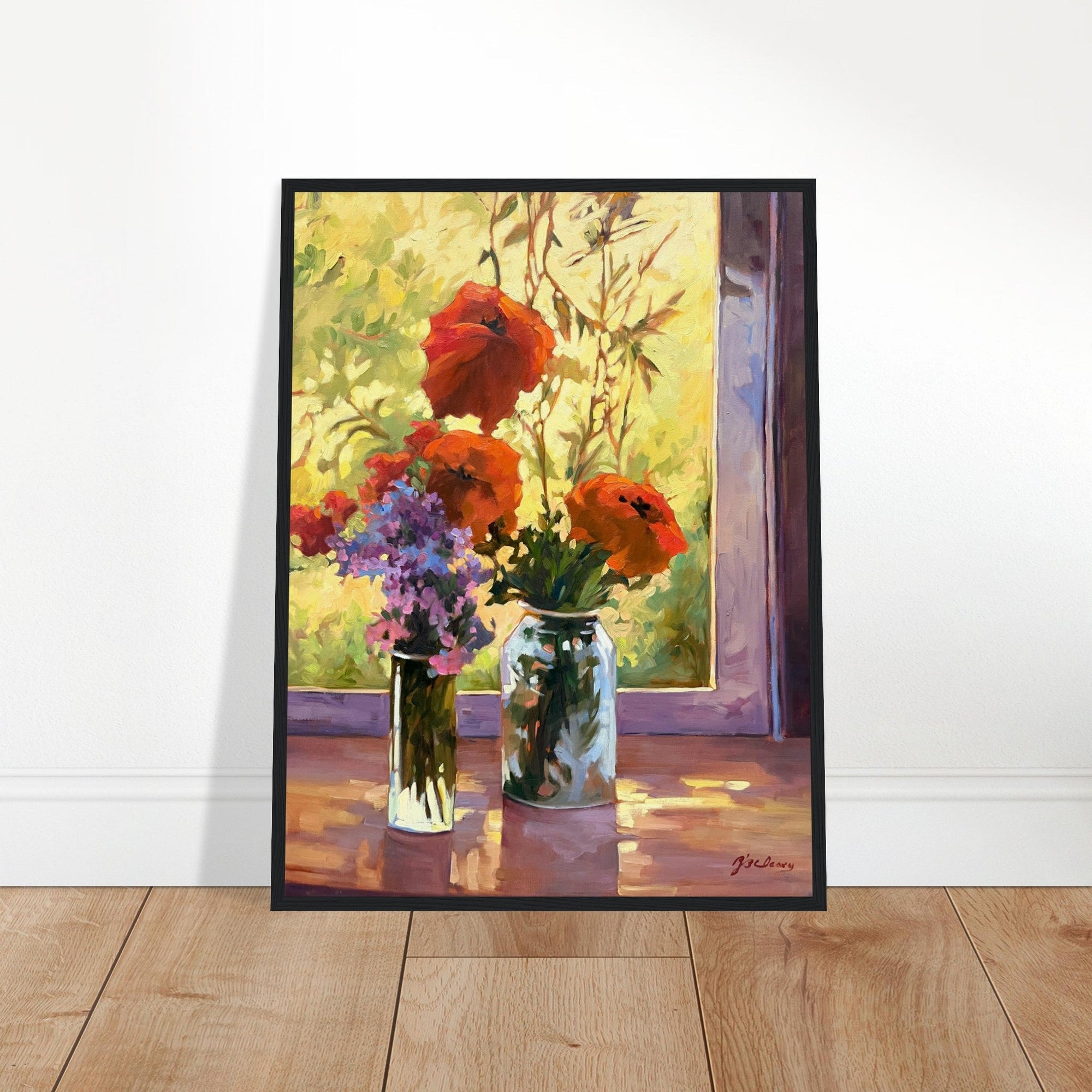 &quot;Morning Light Poppies&quot; Still Life Floral | 18x24 inch Wooden Framed Art Print | Original Artwork by American Artist Barbara Cleary