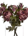 Lifelike dusty pink artificial peony roses with full blooms and closed buds on a 50cm stem for home decor by sostter at brixbailey.com