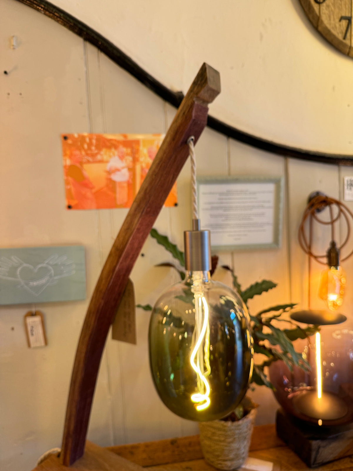 Oak Stave Table Lamp | Curved Wooden Bedside & Living Room Lamp UK