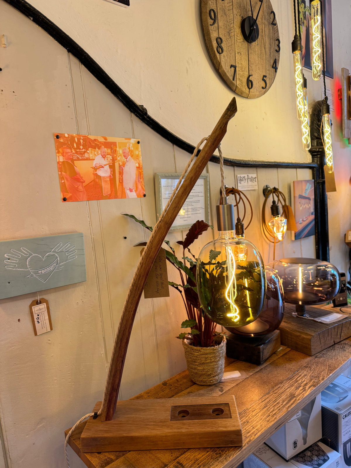 Oak Stave Table Lamp | Curved Wooden Bedside &amp; Living Room Lamp UK