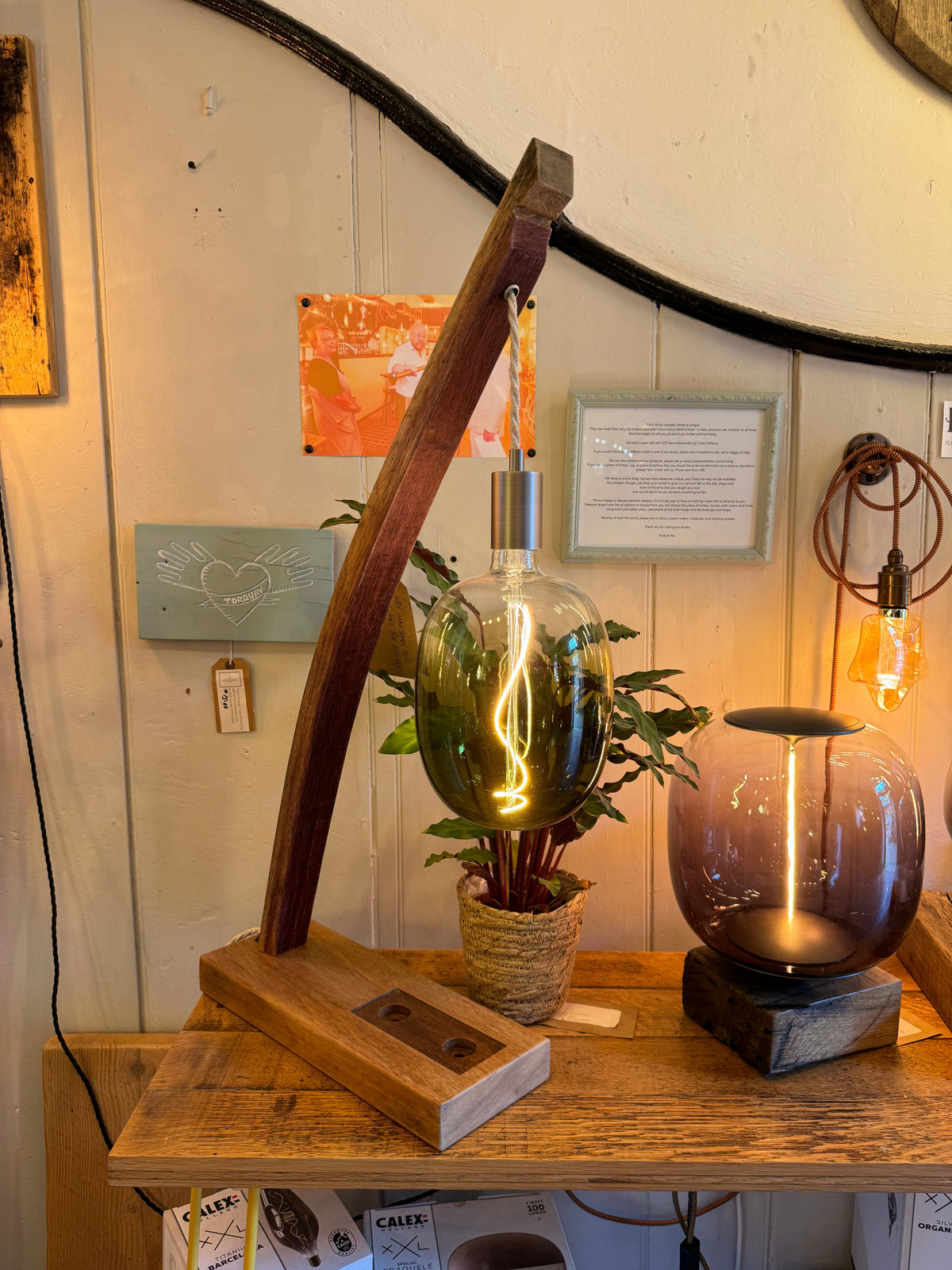 Oak Stave Table Lamp | Curved Wooden Bedside &amp; Living Room Lamp UK