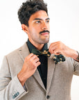 Green floral Silk Pocket Square and Bow tie in 'Forest' moth print
