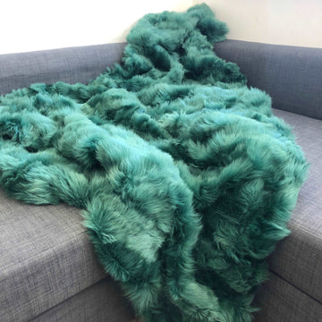 Premium Emerald Green Tuscan Shearling Throw, luxury handcrafted sheepskin rug, elegant regal home decor, sustainable stylish accent piece by Wildash London at brixbailey.com