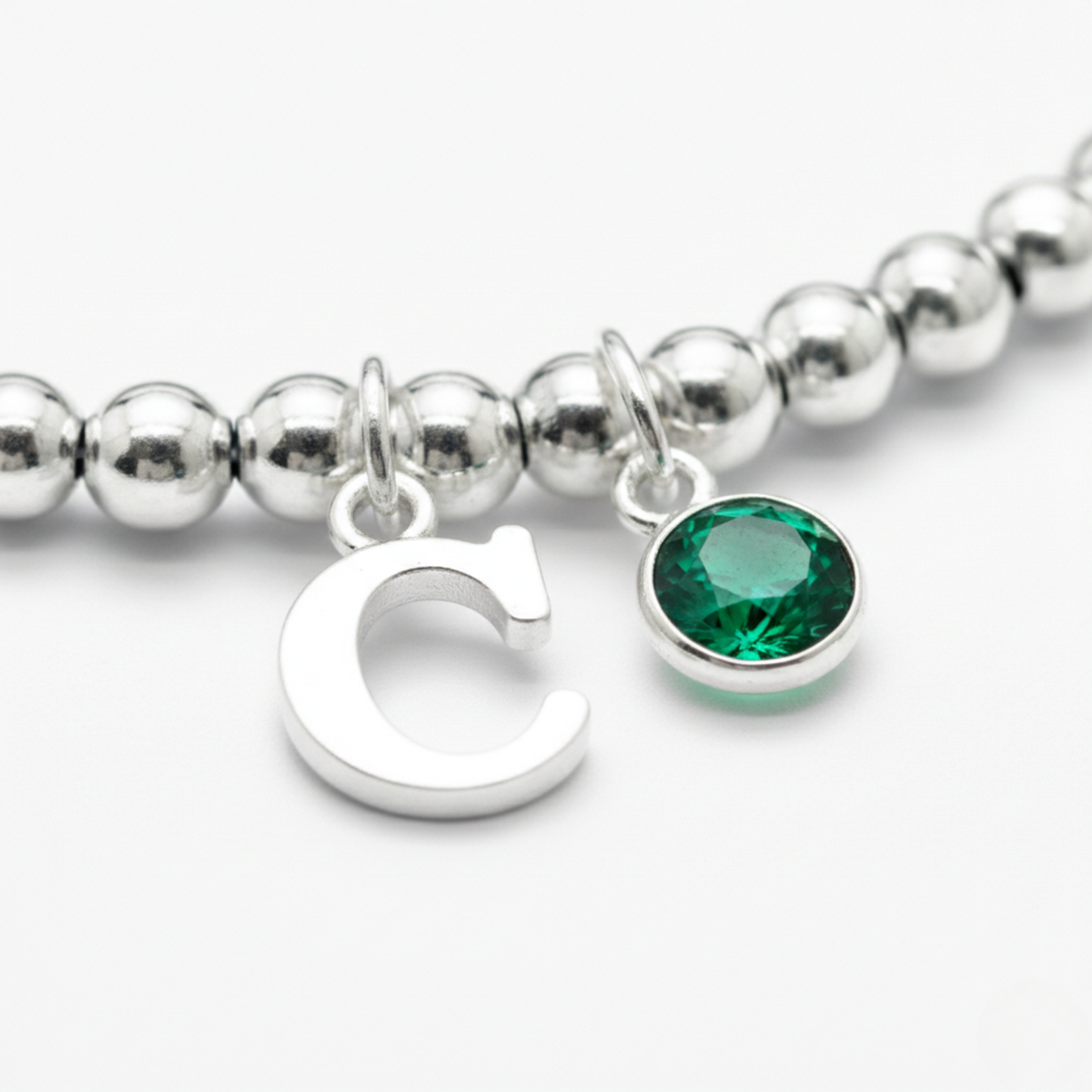 Personalised May Birthday Initial Letter &amp; Birthstone Bracelet