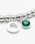 Personalised May Birthday Initial Letter & Birthstone Bracelet